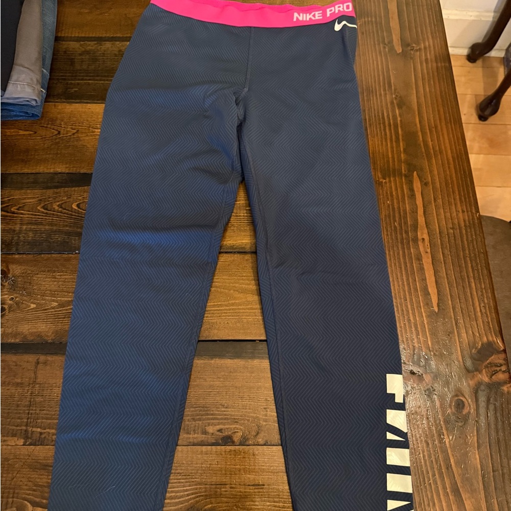 Nike Blue/Gray and Pink Leggings Athletic Stretch Fit